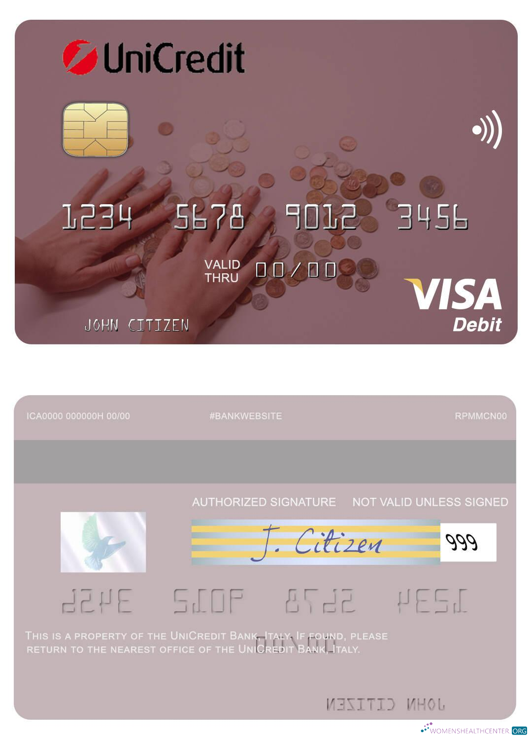 Download Italy UniCredit Bank visa debit card Photoshop template